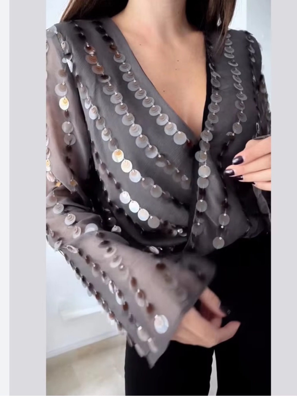 New ZARA Sequined Wrap V-neck Bodysuit